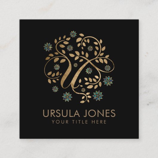 U字付き高級金字書道モノグラム スクエア名刺 (正面)