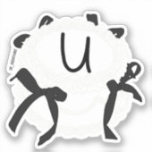 U文字イニシャル 黒と白のリボン ビンテージケーキ シール (正面)