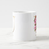 U文字金ゴールドモノグラムピンクマゼンタフローラ ジャンボコーヒーマグカップ (正面)