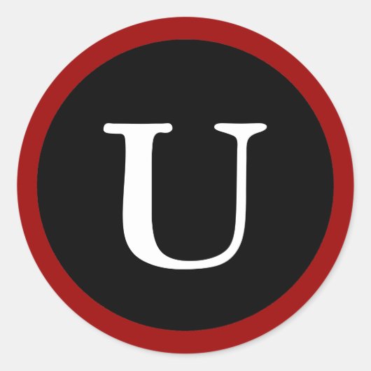 U : 大文字U ロゴ U 赤、白、黒のステッカー ラウンドシール (正面)