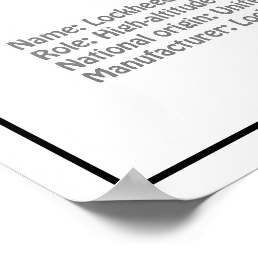 U-2 ドラゴン・レディ - 航空機設計図計画 BD ポスター (角)