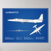 U-2 Dragon Lady – 飛行機の設計図プランABD ポスター (正面)