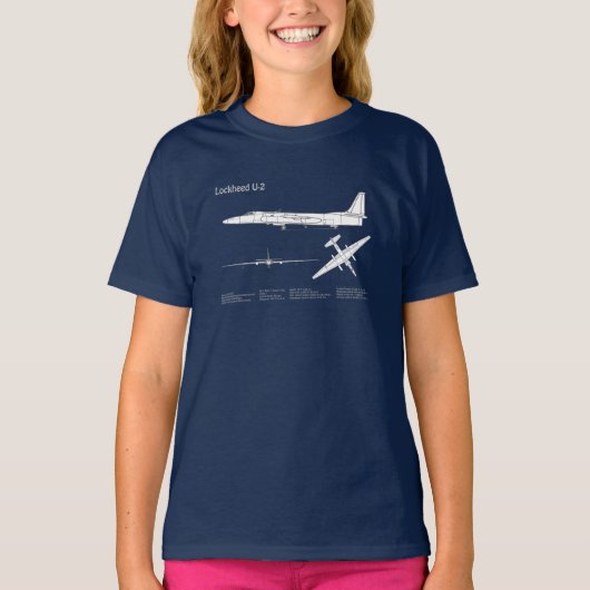 U-2 Dragon Lady – 飛行機の設計図プランABD Tシャツ (正面)