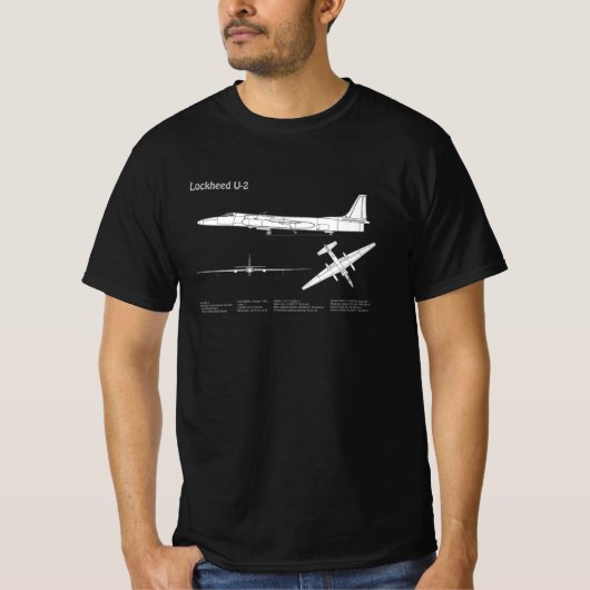 U-2 Dragon Lady – 飛行機の設計図プランABD Tシャツ (正面)