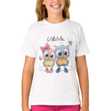 U and Me かわいいフクロウのガールズTシャツ - スイートフレンド