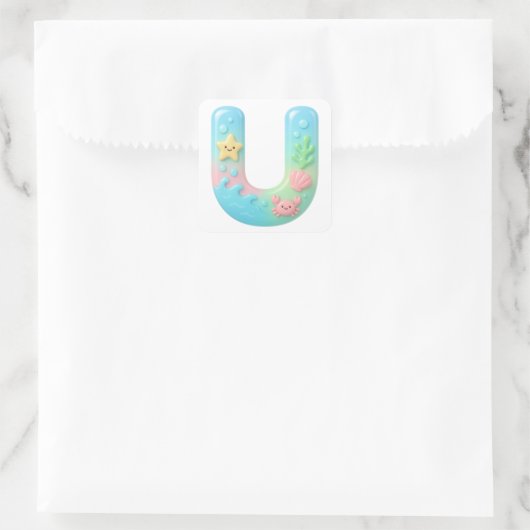 "U" Cute Letter - Underwater Sea Creature  スクエアシール (バッグ)