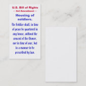 U.S. 権利章典、~の第3 (第3)修正の~ 名刺 (正面/裏面)