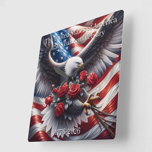 U.S.A. 250th Anniversary Commemorative スクエア壁時計 (傾斜)