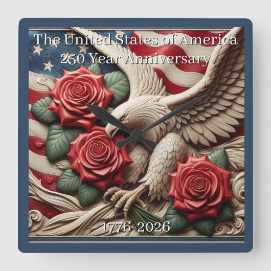 U.S.A. 250th Anniversary Commemorative スクエア壁時計 (正面)