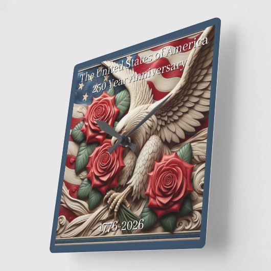 U.S.A. 250th Anniversary Commemorative スクエア壁時計 (傾斜)