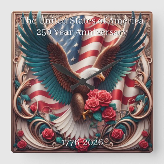 U.S.A. 250th Anniversary Commemorative スクエア壁時計 (正面)
