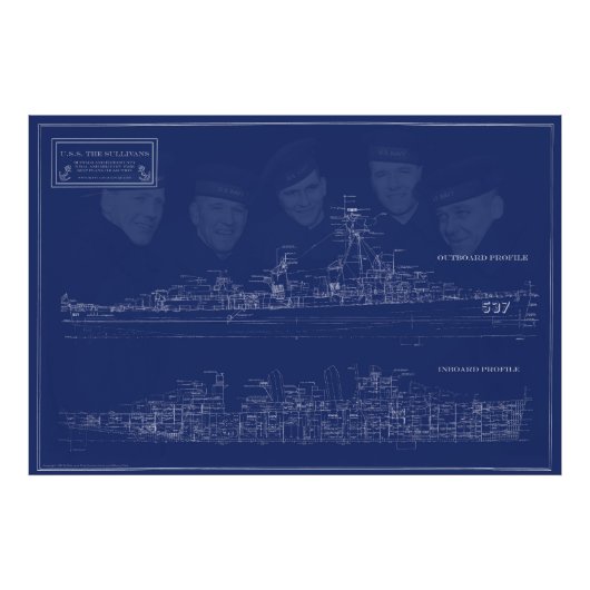 U.S.S. The Sullivans Fine Art Blueprint フォトプリント (正面)