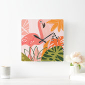 UAジャングルフラミンゴII スクエア壁時計 (ホーム)