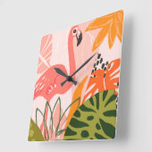 UAジャングルフラミンゴII スクエア壁時計 (傾斜)