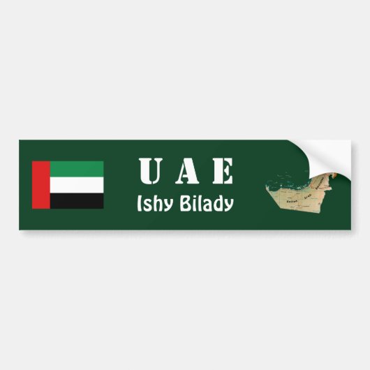 UAEの旗と地図ステッカー バンパーステッカー (正面)