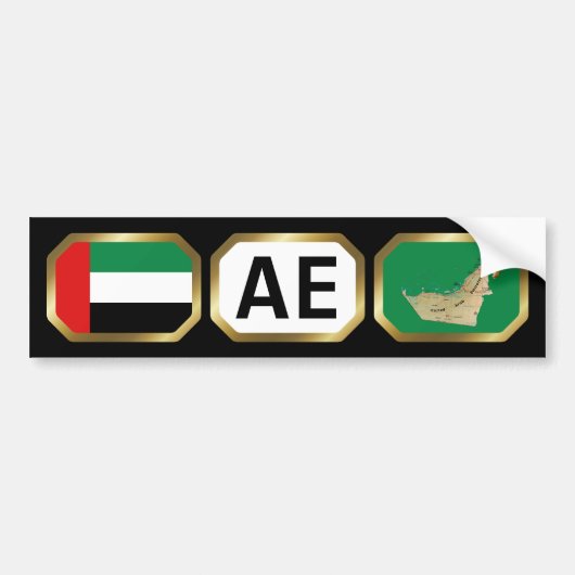 UAEの旗の地図 コード ステッカー (正面)