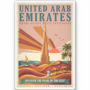 UAEラクダ ブルジュ・ハリファ イラスト 旅行アート シール