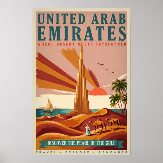 UAEラクダ ブルジュ・ハリファ イラスト 旅行アート ポスター (正面)