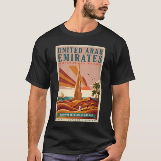 UAEラクダ ブルジュ・ハリファ イラスト 旅行アート Tシャツ (正面)