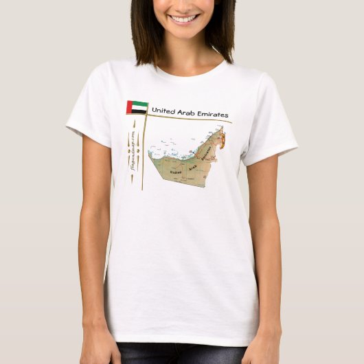 UAE地図+国旗+タイトルTシャツ Tシャツ (正面)