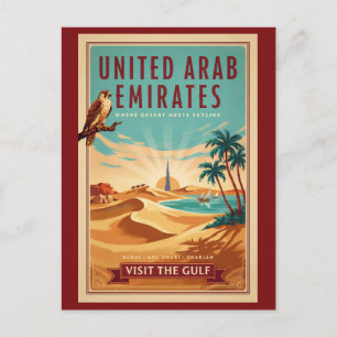 UAE ドバイ ファルコン デザート イラスト 旅行 アート ポストカード