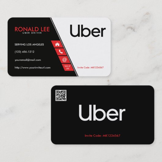 Uberの運転者(Uberの新しいロゴ)を共有する個人的な乗車 名刺 (正面/裏面)