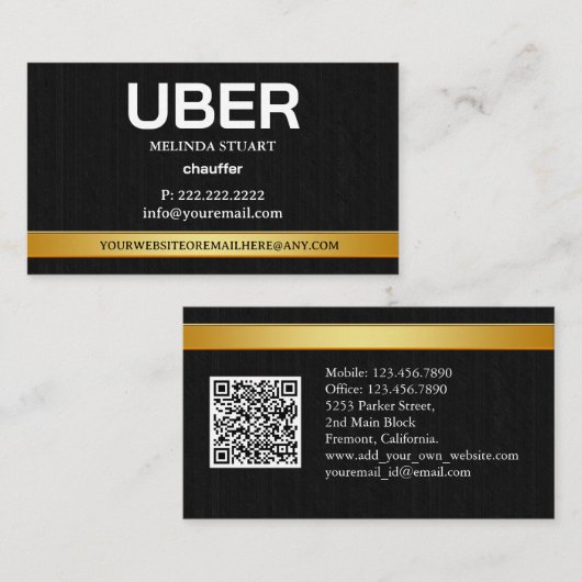 Uber Driver Modern Gold Border Referral QR CODE 名刺 (正面/裏面)