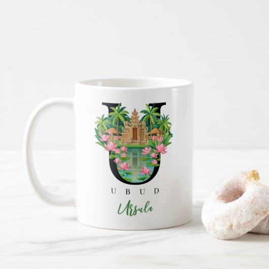 Ubud Bali Monogram Letter U Personalized Gift コーヒーマグカップ (ドーナツ)