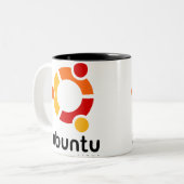 UbuntuのLinuxの開いた源 ツートーンマグカップ (正面左)