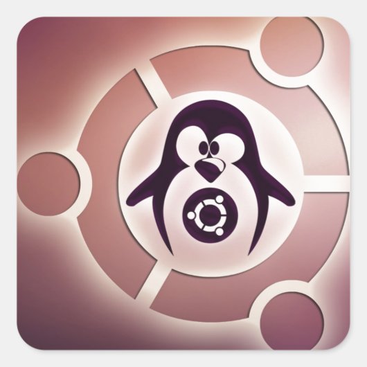 Ubuntu Linux Circle of Friendsロゴ（Tux付き） スクエアシール (正面)