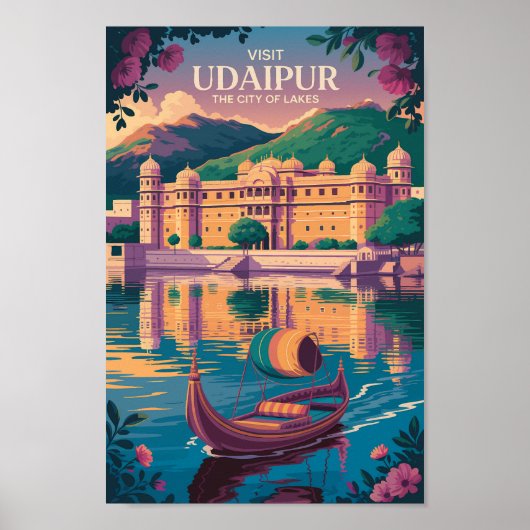 Udaipur India City Palace Illustration Travel Art ポスター (正面)