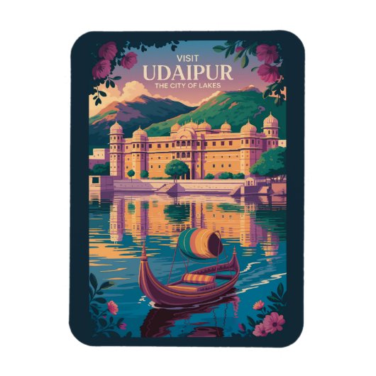 Udaipur India City Palace Illustration Travel Art マグネット (縦)