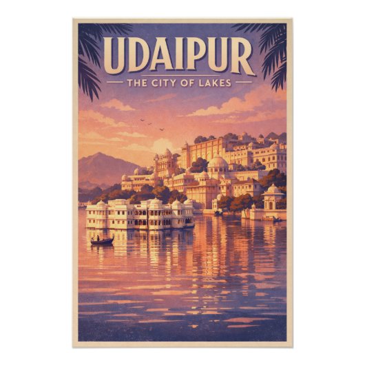 Udaipur, India, in a classic retro travel ポスター (正面)
