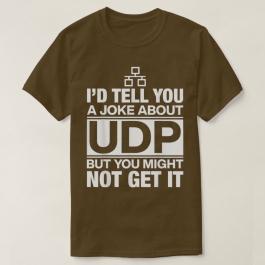 Udpプログラマに関するジョークを教える Tシャツ (デザイン正面)