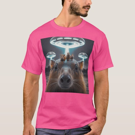 Ufoおもしろいとのキャピバラ・セルフィー風変わり Tシャツ (正面)