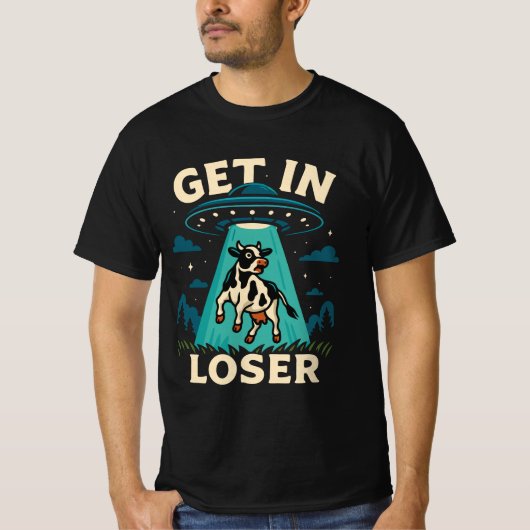 UFOおもしろいによる牛の誘拐 Tシャツ (正面)
