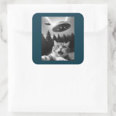 UFOおもしろいエイリアンの猫セルフィー スクエアシール (バッグ)