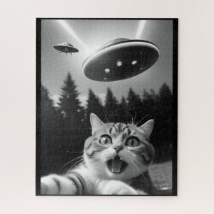 UFOおもしろいエイリアンドローンの猫セルフィー ジグソーパズル