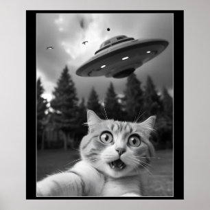 UFOおもしろいエイリアンドローンの猫セルフィー ポスター