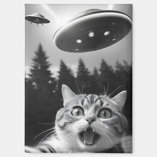 UFOおもしろいエイリアンドローンの猫セルフィー マグネット (正面)