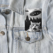 UFOおもしろいエイリアンドローンの猫セルフィー 缶バッジ (インサイチュ)