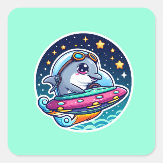 UFOかわいいイルカ スクエアシール