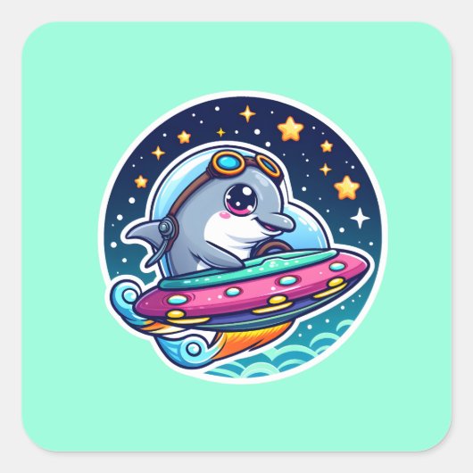 UFOかわいいイルカ スクエアシール (正面)