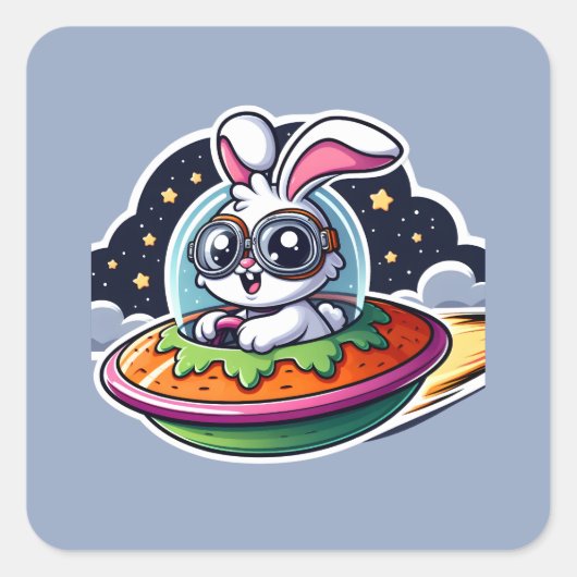 UFOかわいいウサギ スクエアシール (正面)