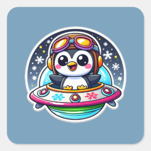 UFOかわいいペンギン スクエアシール