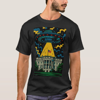UFOがホワイトハウス上空に浮かぶ Tシャツ