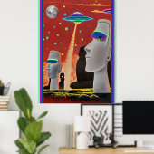 UFOがモアイを動かす ポスター (ホームオフィス)