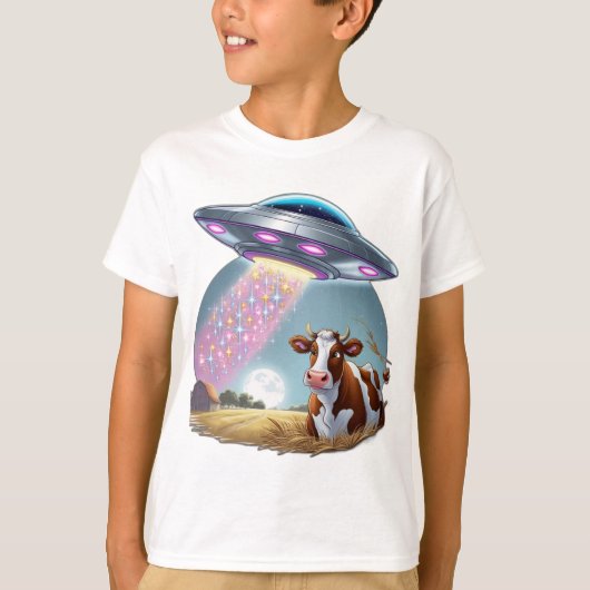 UFOが牛を誘拐し、ビームは火花で作られた Tシャツ (正面)