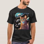 UFOが登場する可愛い猫セルフィー Tシャツ (正面)