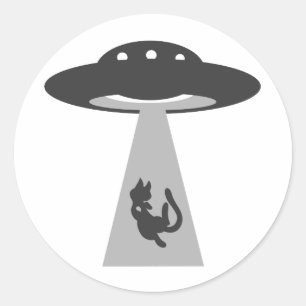 UFOで猫を誘拐-背景色を選択 ラウンドシール